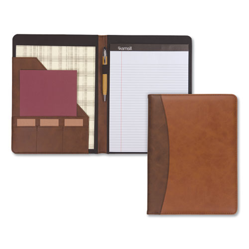Image of Samsill® Two-Tone Padfolio with Spine Accent, 10.6w x 14.25h, Polyurethane, Tan/Brown