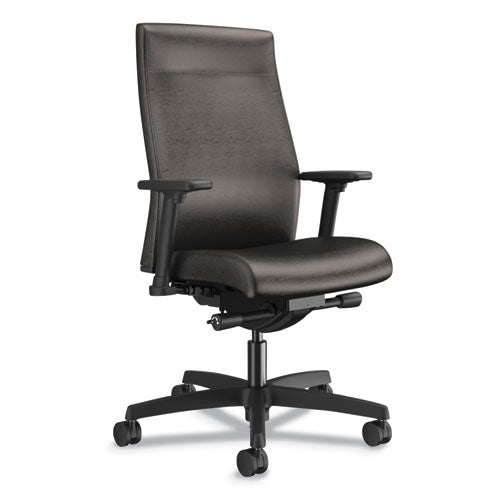Image of HON® Ignition 2.0 Upholstered Mid-Back Task Chair With Lumbar, Supports 300 Lb, 17" To 22" Seat, Black Vinyl Seat/back, Black Base