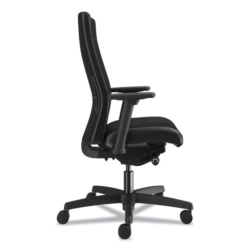 Image of HON® Ignition 2.0 Upholstered Mid-Back Task Chair With Lumbar, Supports 300 Lb, 17" To 22" Seat, Black Vinyl Seat/back, Black Base
