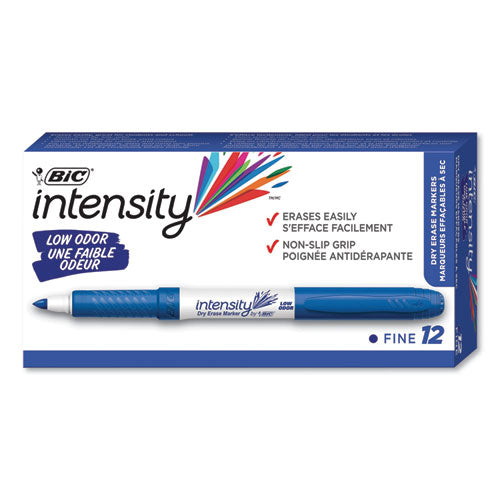Image of BIC® Intensity Low Odor Fine Point Dry Erase Marker, Fine Bullet Tip, Blue, Dozen