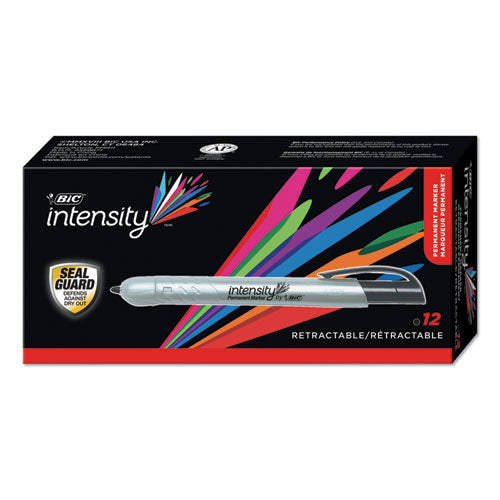 Image of BIC® Intensity Retractable Permanent Marker, Fine Bullet Tip, Black, Dozen