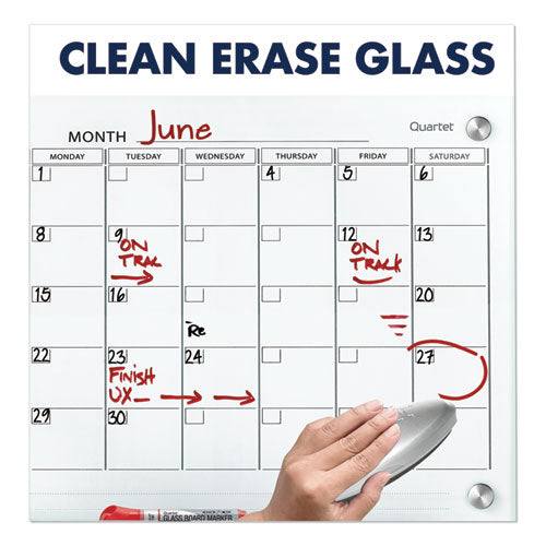 Image of Quartet® Infinity Magnetic Glass Calendar Board, Monthly Planning/Scheduling, 48" x 36", White Surface