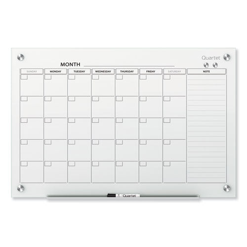 Image of Quartet® Infinity Magnetic Glass Calendar Board, Monthly Planning/Scheduling, 36" x 24", White Surface