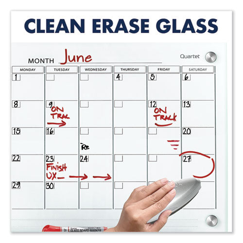 Image of Quartet® Infinity Magnetic Glass Calendar Board, Monthly Planning/Scheduling, 36" x 24", White Surface