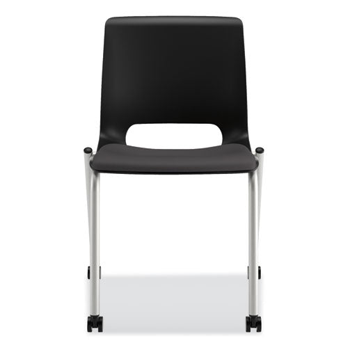 Image of HON® Motivate Four-Leg Stacking Chair, Supports 300 lb, 18.25" Seat Height, Onyx Fabric Seat, Black Back, Platinum Base, 2/Carton