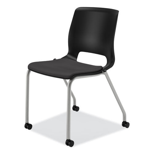 Image of HON® Motivate Four-Leg Stacking Chair, Supports 300 lb, 18.25" Seat Height, Onyx Fabric Seat, Black Back, Platinum Base, 2/Carton