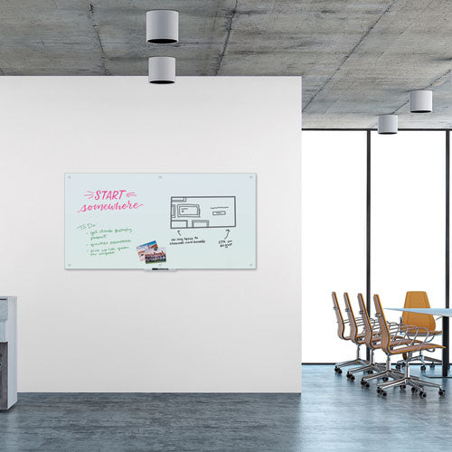 Image of U Brands Magnetic Glass Dry Erase Board Value Pack, 70" x 35", Frosted White Surface