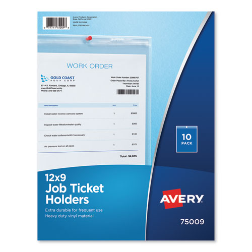 Image of Avery® Job Ticket Holders, Heavy Gauge Vinyl, 9 X 12, Clear, 10/pack