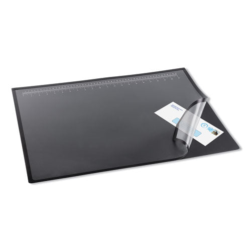 Image of Artistic® Desk Pad with Transparent Lift-Top Overlay and Antimicrobial Protection, 24" x 19", Black Pad, Transparent Frost Overlay