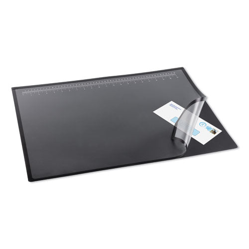 Image of Artistic® Desk Pad with Transparent Lift-Top Overlay and Antimicrobial Protection, 31" x 20", Black Pad, Transparent Frost Overlay