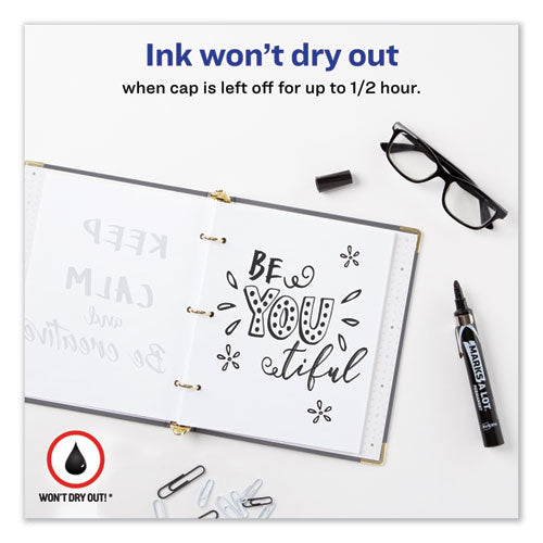 Image of Avery® Marks A Lot Large Desk-Style Permanent Marker With Metal Pocket Clip, Broad Bullet Tip, Black, Dozen (24878)