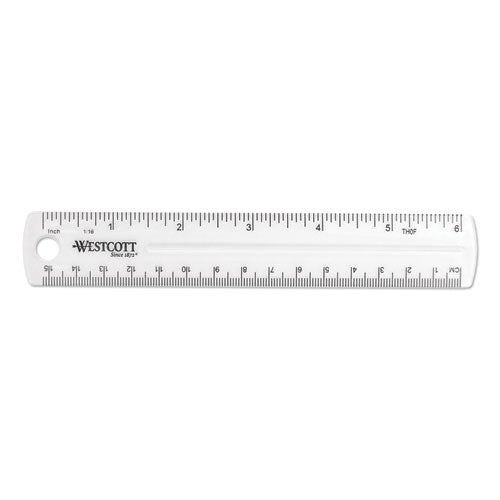 Image of Westcott® Transparent Shatter-Resistant Plastic Ruler, Standard/metric, 6" Long, Clear