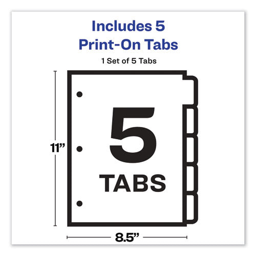 Image of Avery® Customizable Print-On Dividers, 3-Hole Punched, 5-Tab, 11 x 8.5, White, 1 Set