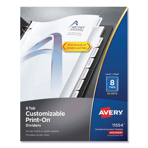 Image of Avery® Customizable Print-On Dividers, 3-Hole Punched, 8-Tab, 11 x 8.5, White, 25 Sets