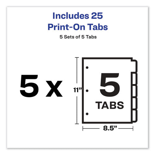 Image of Avery® Customizable Print-On Dividers, 3-Hole Punched, 5-Tab, 11 x 8.5, White, 5 Sets