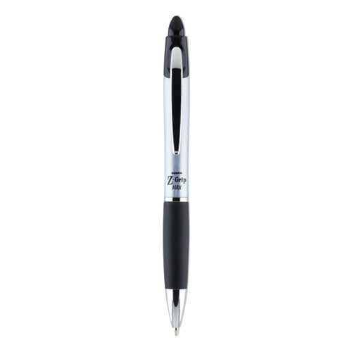 Image of Zebra® Z-Grip MAX Ballpoint Pen, Retractable, Medium 1 mm, Black Ink, Silver/Black Barrel, 12/Pack
