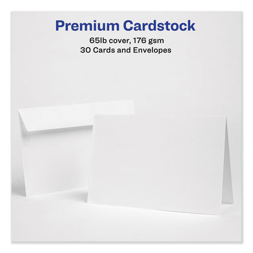 Image of Avery® Half-Fold Greeting Cards with Envelopes, Inkjet, 65 lb, 5.5 x 8.5, Textured Uncoated White, 1 Card/Sheet, 30 Sheets/Box