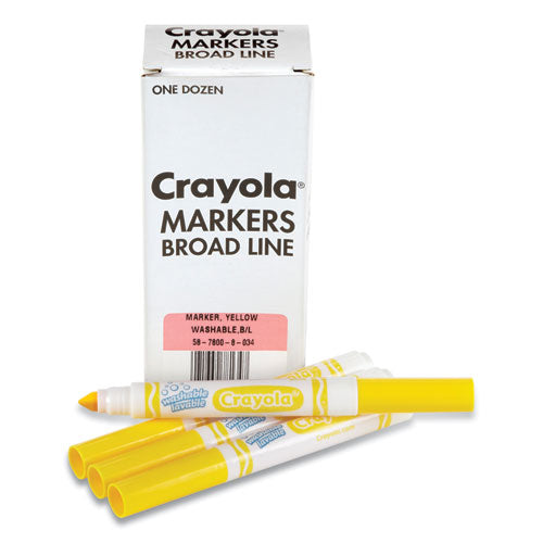 Image of Crayola® Broad Line Washable Markers, Broad Bullet Tip, Yellow, 12/box