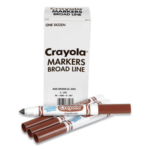 Image of Crayola® Broad Line Washable Markers, Broad Bullet Tip, Brown, 12/box