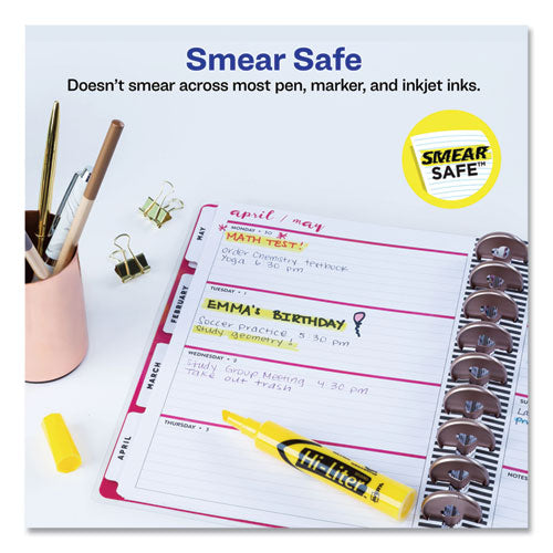 Image of Avery® Hi-Liter Desk-Style Highlighters, Yellow Ink, Chisel Tip, Yellow/black Barrel, Dozen