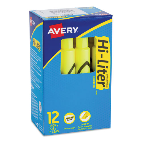 Image of Avery® Hi-Liter Desk-Style Highlighters, Fluorescent Yellow Ink, Chisel Tip, Yellow/black Barrel, Dozen