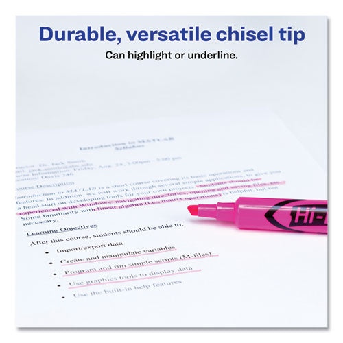 Image of Avery® Hi-Liter Desk-Style Highlighters, Fluorescent Pink Ink, Chisel Tip, Pink/black Barrel, Dozen