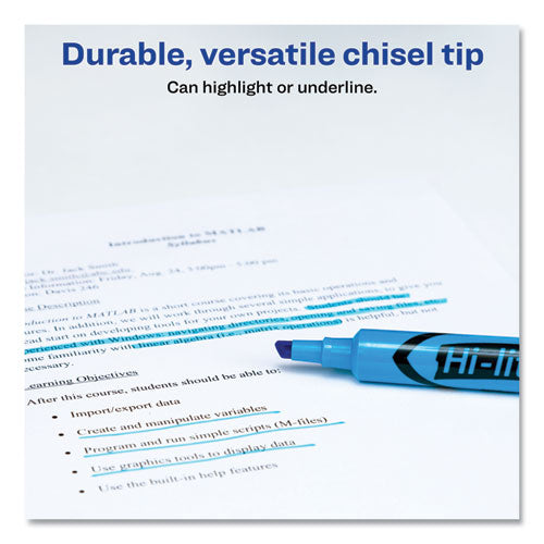 Image of Avery® Hi-Liter Desk-Style Highlighters, Fluorescent Blue Ink, Chisel Tip, Blue/black Barrel, Dozen