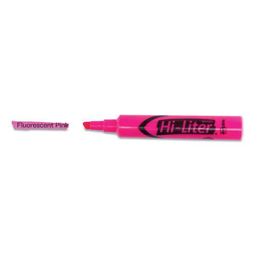 Image of Avery® Hi-Liter Desk-Style Highlighters, Fluorescent Pink Ink, Chisel Tip, Pink/black Barrel, Dozen