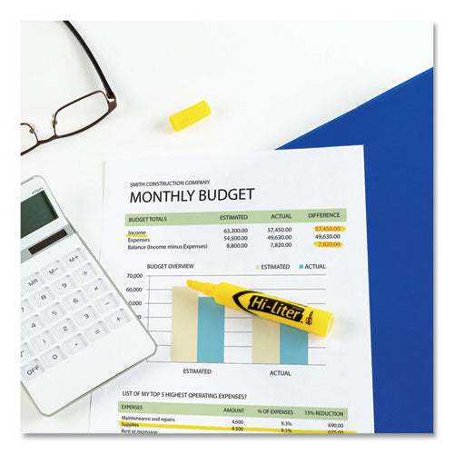 Image of Avery® Hi-Liter Desk-Style Highlighters, Yellow Ink, Chisel Tip, Yellow/black Barrel, Dozen