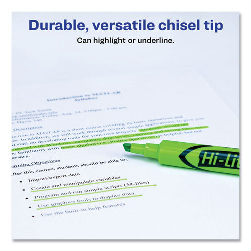 Image of Avery® Hi-Liter Desk-Style Highlighters, Fluorescent Green Ink, Chisel Tip, Green/black Barrel, Dozen