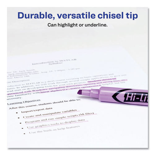 Image of Avery® Hi-Liter Desk-Style Highlighters, Fluorescent Purple Ink, Chisel Tip, Purple/black Barrel, Dozen