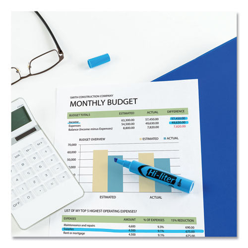 Image of Avery® Hi-Liter Desk-Style Highlighters, Fluorescent Blue Ink, Chisel Tip, Blue/black Barrel, Dozen