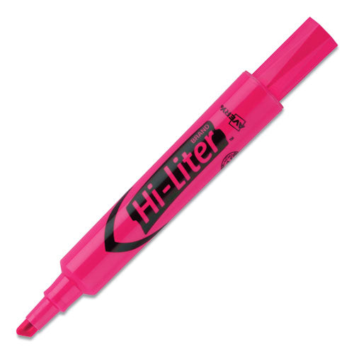 Image of Avery® Hi-Liter Desk-Style Highlighters, Fluorescent Pink Ink, Chisel Tip, Pink/black Barrel, Dozen
