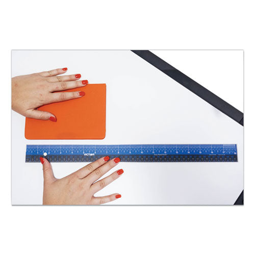 Image of Victor® Easy Read Stainless Steel Ruler, Standard/metric, 18".25 Long, Blue