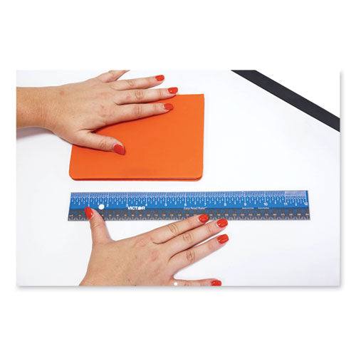Image of Victor® Easy Read Stainless Steel Ruler, Standard/metric, 12".5 Long, Blue