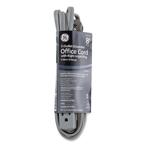 Image of GE Power Strip, 3 Outlets, 8 ft Cord, Gray