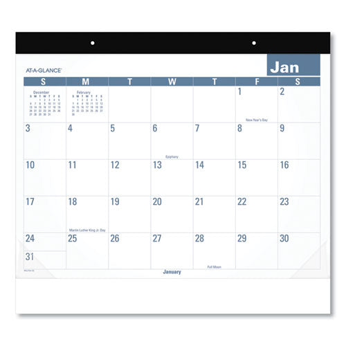 Image of AT-A-GLANCE® Easy-to-Read Monthly Desk Pad, 22 x 17, White/Blue Sheets, Black Binding, Clear Corners, 12-Month (Jan to Dec): 2025
