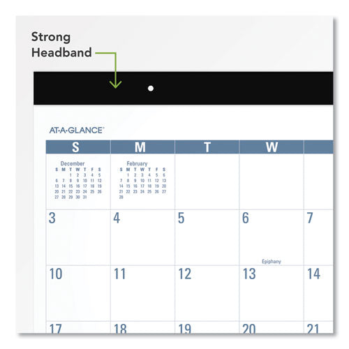 Image of AT-A-GLANCE® Easy-to-Read Monthly Desk Pad, 22 x 17, White/Blue Sheets, Black Binding, Clear Corners, 12-Month (Jan to Dec): 2025