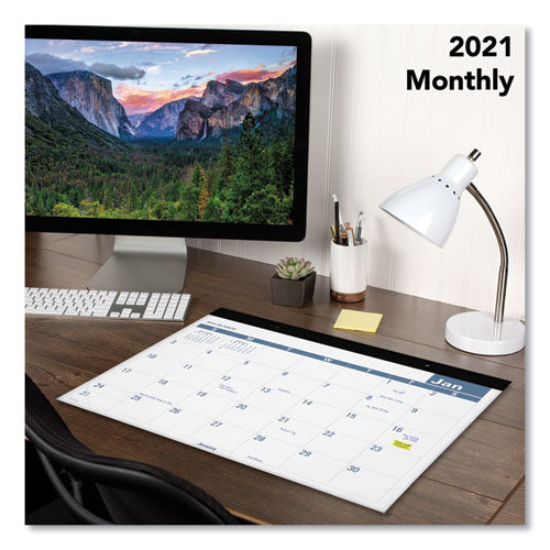 Image of AT-A-GLANCE® Easy-to-Read Monthly Desk Pad, 22 x 17, White/Blue Sheets, Black Binding, Clear Corners, 12-Month (Jan to Dec): 2025