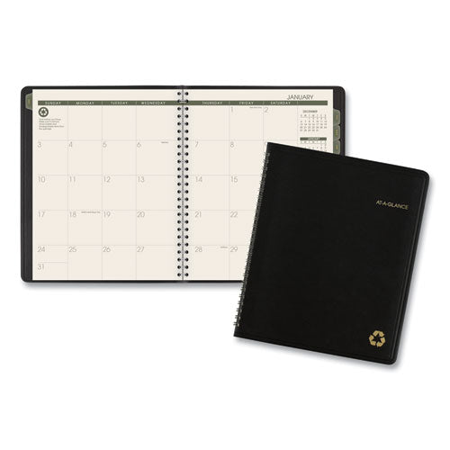 Image of AT-A-GLANCE® Recycled Monthly Planner with Perforated Memo Section, 8.75 x 7, Black Cover, 12-Month (Jan to Dec): 2025