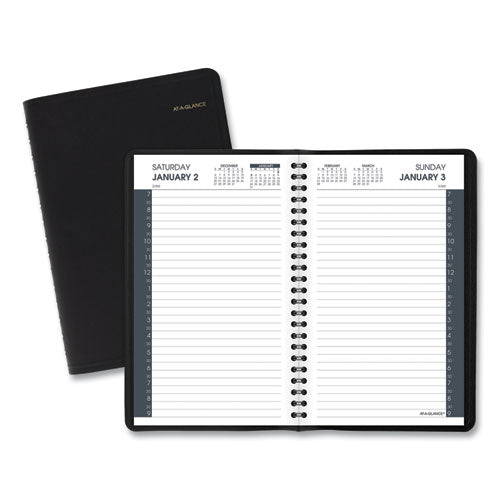 Image of AT-A-GLANCE® Daily Appointment Book with 30-Minute Appointments, 8 x 5, Black Cover, 12-Month (Jan to Dec): 2025