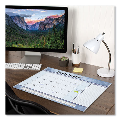 Image of AT-A-GLANCE® Slate Blue Desk Pad, 22 x 17, Blue Sheets, Clear Corners, 12-Month (Jan to Dec): 2025