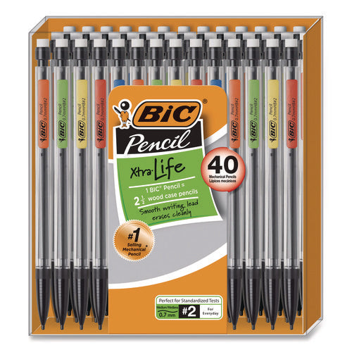 Image of BIC® Xtra Smooth Mechanical Pencil, 0.7 mm, HB (#2), Black Lead, Clear Barrel, 40/Pack