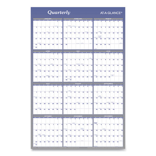 Image of AT-A-GLANCE® Vertical/Horizontal Erasable Quarterly/Monthly Wall Planner, 24 x 36, White/Blue Sheets, 12-Month (Jan to Dec): 2025