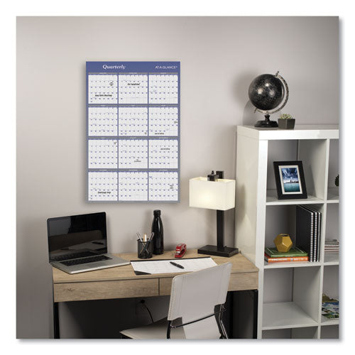 Image of AT-A-GLANCE® Vertical/Horizontal Erasable Quarterly/Monthly Wall Planner, 24 x 36, White/Blue Sheets, 12-Month (Jan to Dec): 2025
