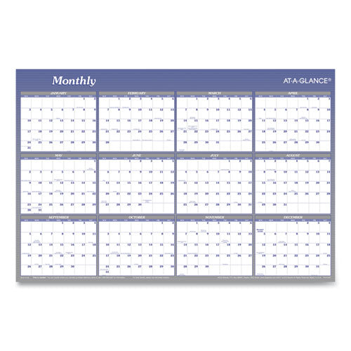 Image of AT-A-GLANCE® Vertical/Horizontal Erasable Quarterly/Monthly Wall Planner, 24 x 36, White/Blue Sheets, 12-Month (Jan to Dec): 2025