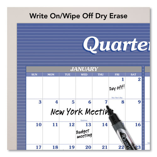 Image of AT-A-GLANCE® Vertical/Horizontal Erasable Quarterly/Monthly Wall Planner, 24 x 36, White/Blue Sheets, 12-Month (Jan to Dec): 2025