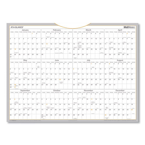 Image of AT-A-GLANCE® WallMates Self-Adhesive Dry Erase Yearly Planning Surfaces, 24 x 18, White/Gray/Orange Sheets, 12-Month (Jan to Dec): 2025