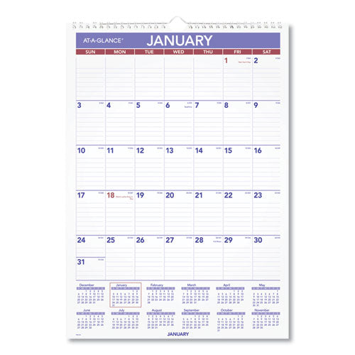 Image of AT-A-GLANCE® Monthly Wall Calendar with Ruled Daily Blocks, 12 x 17, White Sheets, 12-Month (Jan to Dec): 2025