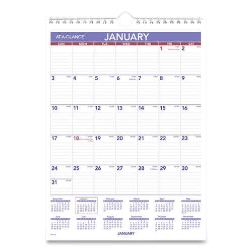 Image of AT-A-GLANCE® Monthly Wall Calendar with Ruled Daily Blocks, 8 x 11, White Sheets, 12-Month (Jan to Dec): 2025